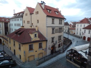 from our hotel window, the start of the Charles Bridge