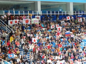 the Japanese fans had Gold-medalist Yuzuru Hanyu to cheer for, though several here are holding signs for 6th-place Daisuke Takahashi